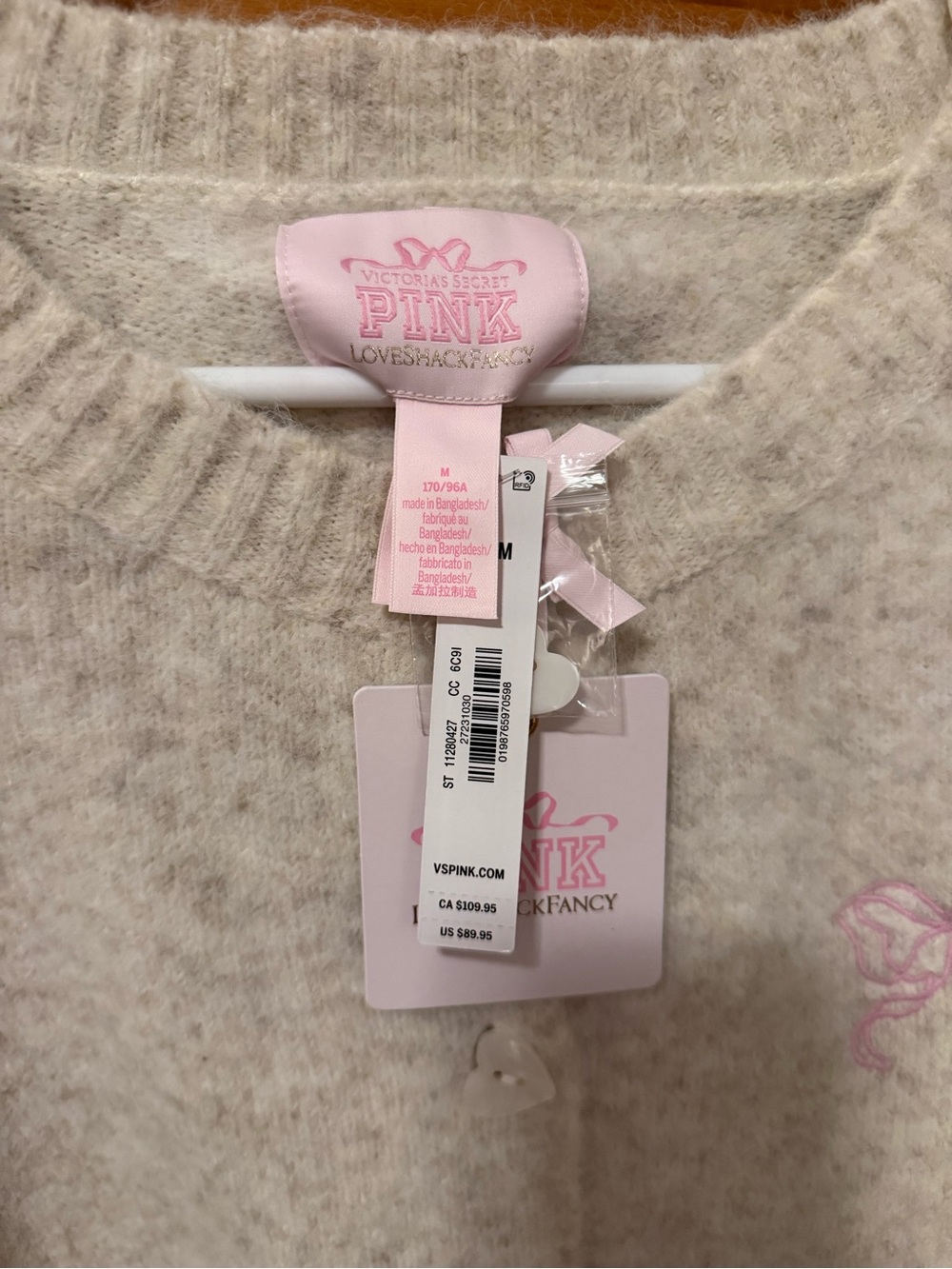 LoveShackFancy x Pink Cozy Cream Sweater with Pink Bow Motif - Picture 5 of 6